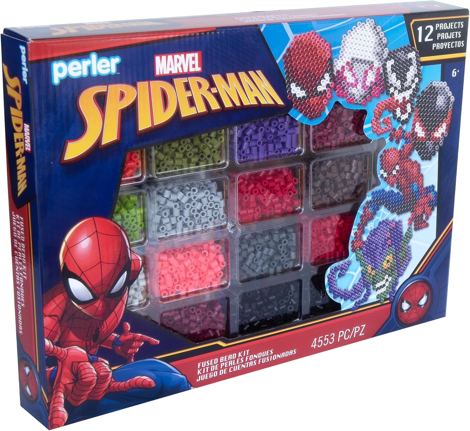 Marvel&#39;S Spider-Man Deluxe Box Fused Bead Kit, 12 Unique Patterns with Pegboard, Multicolor 4453 Pieces
