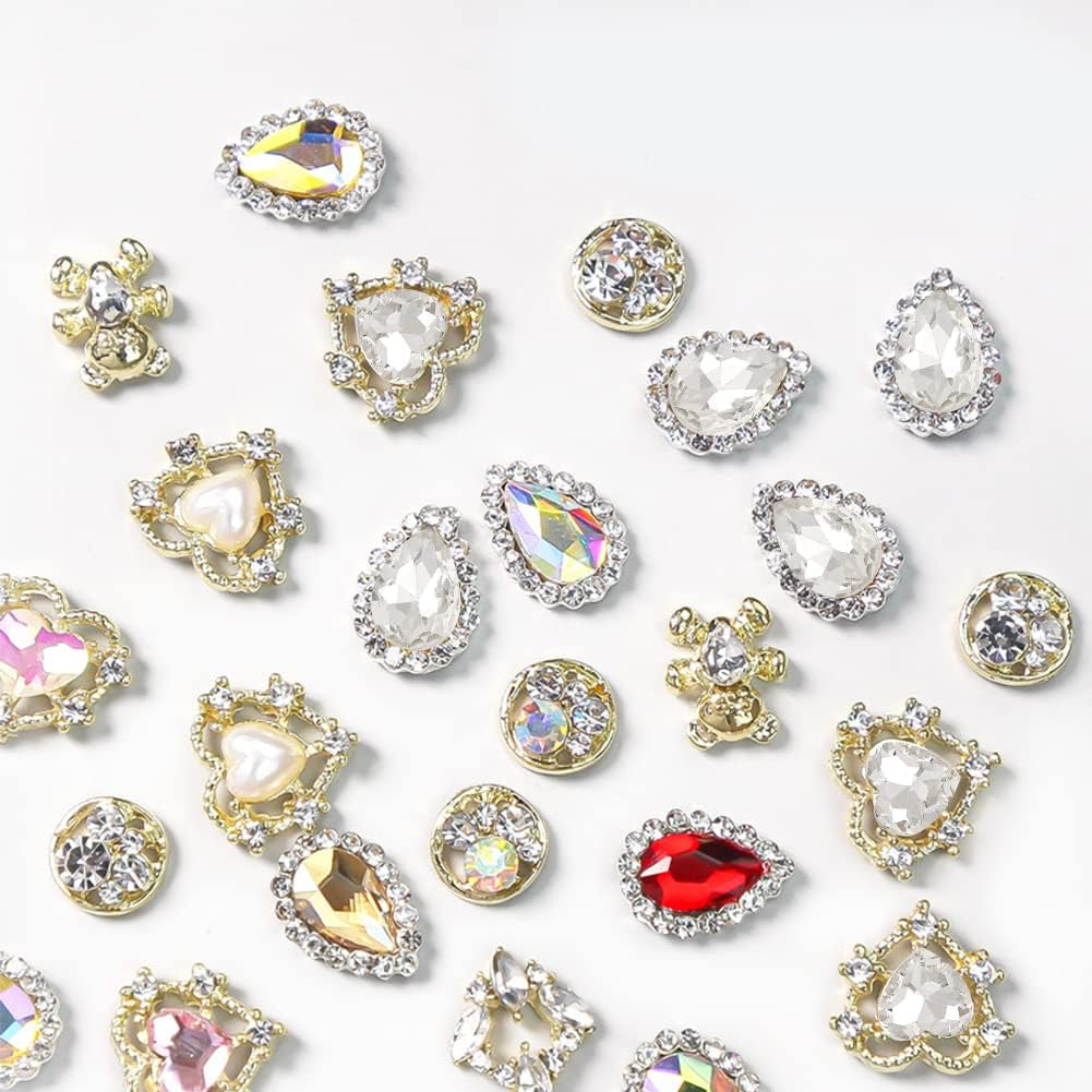 64 Pcs 4 Shapes Pointed Back Rhinestone Glass Rhinestones Gems Clear Rectangle/Teardrop/Heart/Oval Crystal Jewels Embelishments with Silver Plated Back for DIY Craft Jewelry Making