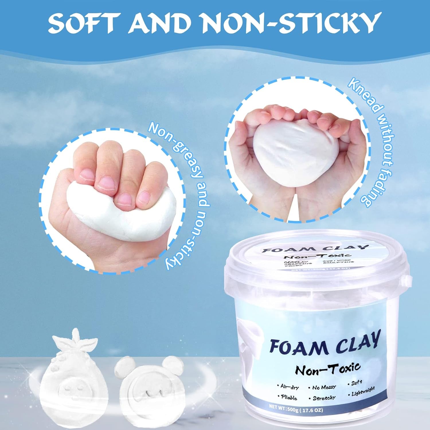 Foam Soft Clay for Slime, 500G(17.6OZ) Lightweight Moldable Air Dry Clay Suitable for DIY Creative Art Design/Creative Crafts Sanding or Shaping with Sculpting Tools,White