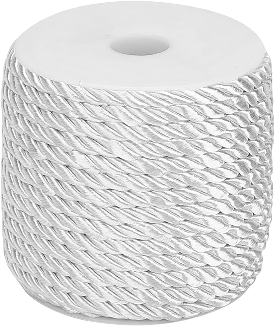 59 Feet Twine Cord Rope 5Mm Twist Cord 3 Braided Decorative Rope Cord Satin Silk Thread for Handfasting Home Decor Upholstery Curtain Tieback Honor Cord Graduation Cord White