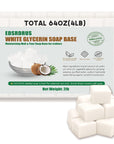 4LB Unscented Glycerin Soap Base DIY Handmade Soap Moisturizing Melt and Pour Soap Base for Crafting, Vegetable Glycerin & Coconut Oil, Easy to Cut (White,4Lb)