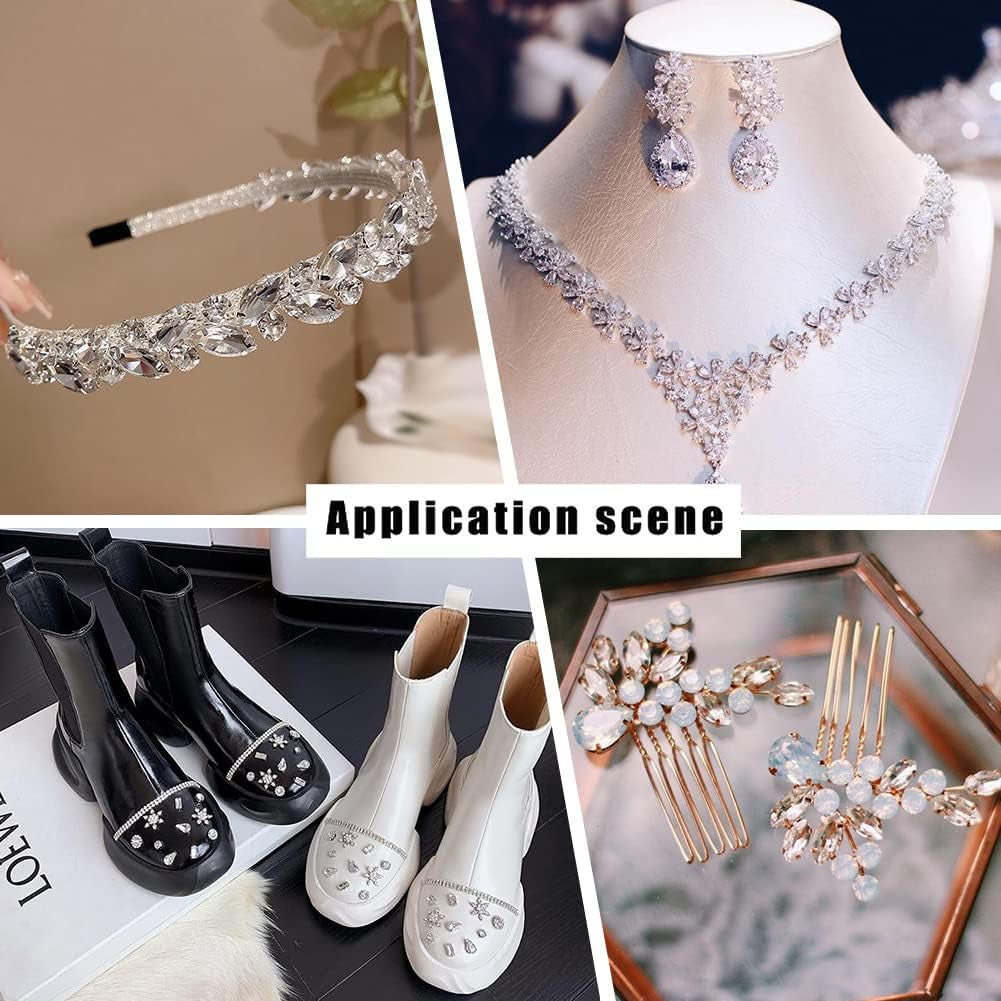 64 Pcs 4 Shapes Pointed Back Rhinestone Glass Rhinestones Gems AB Color Rectangle/Teardrop/Heart/Oval Jewels Embelishments with Silver Plated Back Crystals Rhinestones for Jewelry Making