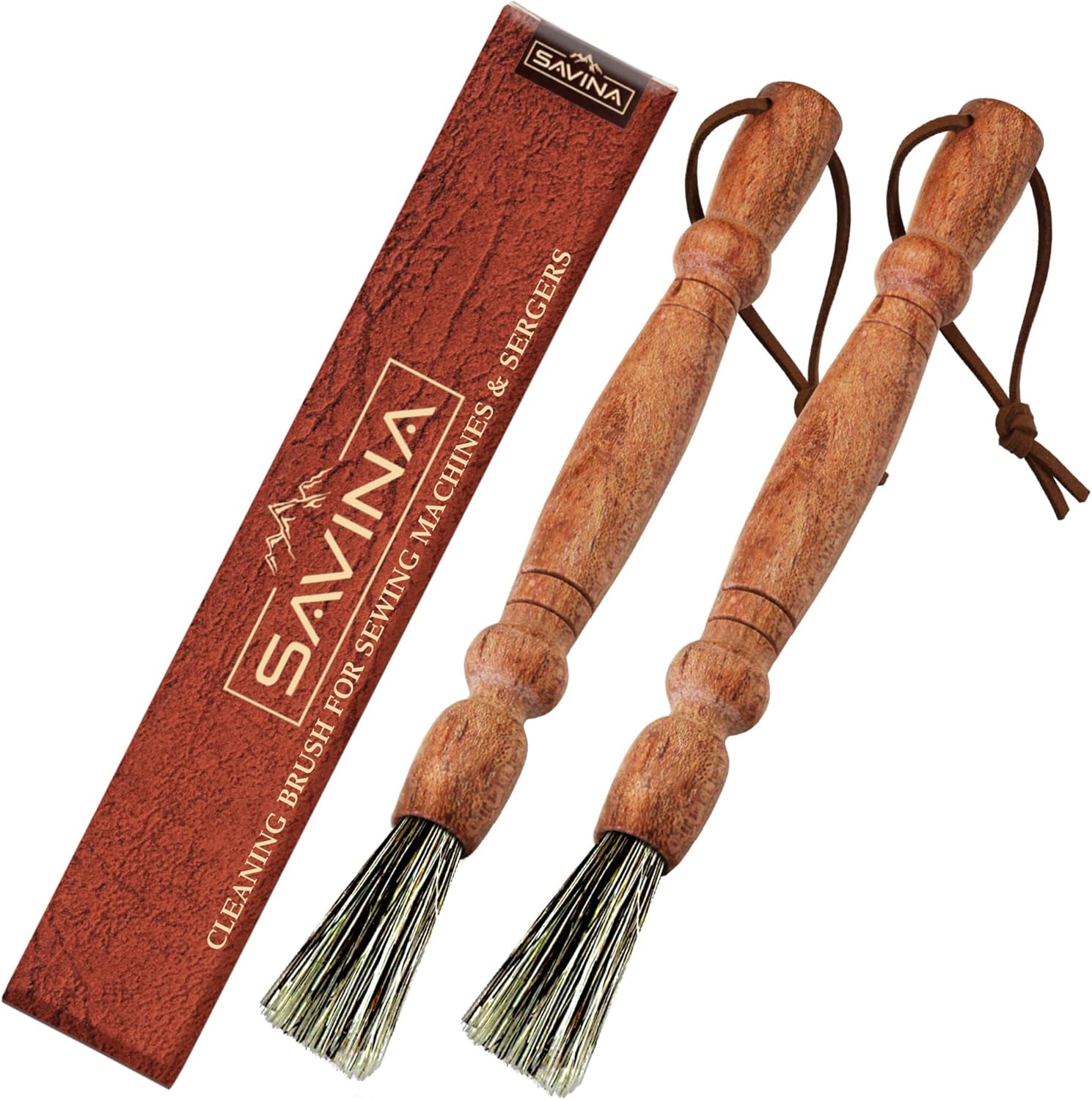 Set 2 Cleaning Brush for Sewing Machine & Sergers - Sewing Tool, Wooden Lint Brush with a Built-In Hanging Strap. Brushing Lint Out of Sewing Machines.