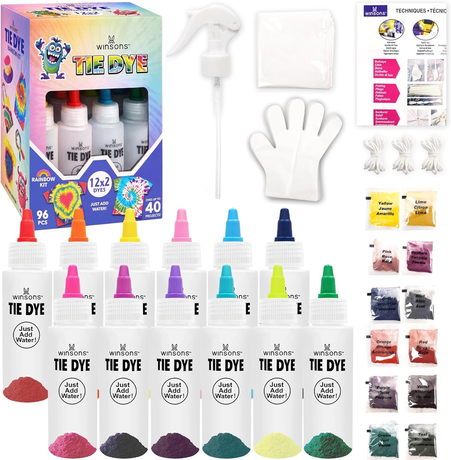 Tie Dye Kit, Tie Dye Set for Kids, 12 Vibrant Colors Pre-Filled Tye Dye Bottles, Non Toxic Permanent Fabric Dye Art Set, Easy DIY Fabric Art - Create Fun