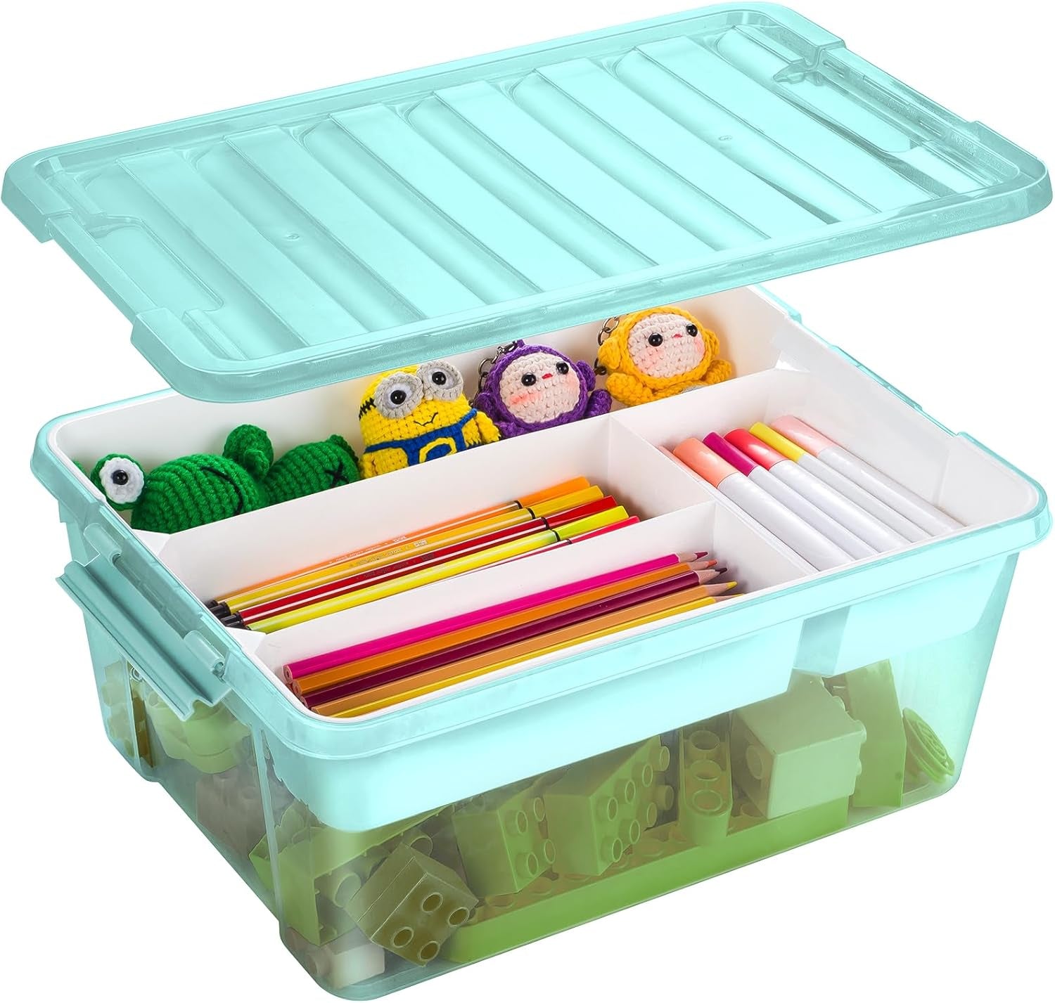 Plastic Storage Box with Removable Tray Caddy, Clear Art Supply Craft Organizers and Storage Bin, Playroom Container Organizer with Lid for Lego, Bead, Crayon, Tool, Sewing, Playdoh, Toy