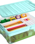 Plastic Storage Box with Removable Tray Caddy, Clear Art Supply Craft Organizers and Storage Bin, Playroom Container Organizer with Lid for Lego, Bead, Crayon, Tool, Sewing, Playdoh, Toy