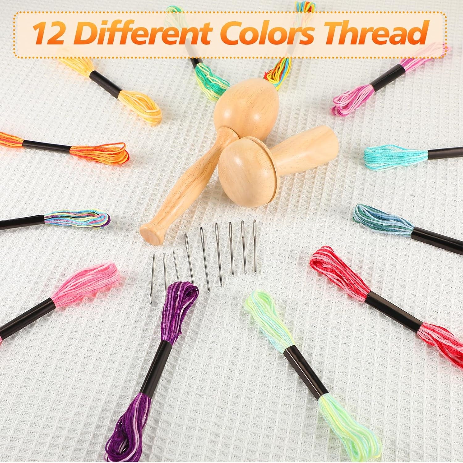 2 Pcs Darning Supplies Kit Darning Egg for Socks Darning Mushroom Wooden Darning Supplies with Large Eye Needles Sewing Threads for Socks Clothes Adults Darner DIY Home Sewing Care(Multicolor)