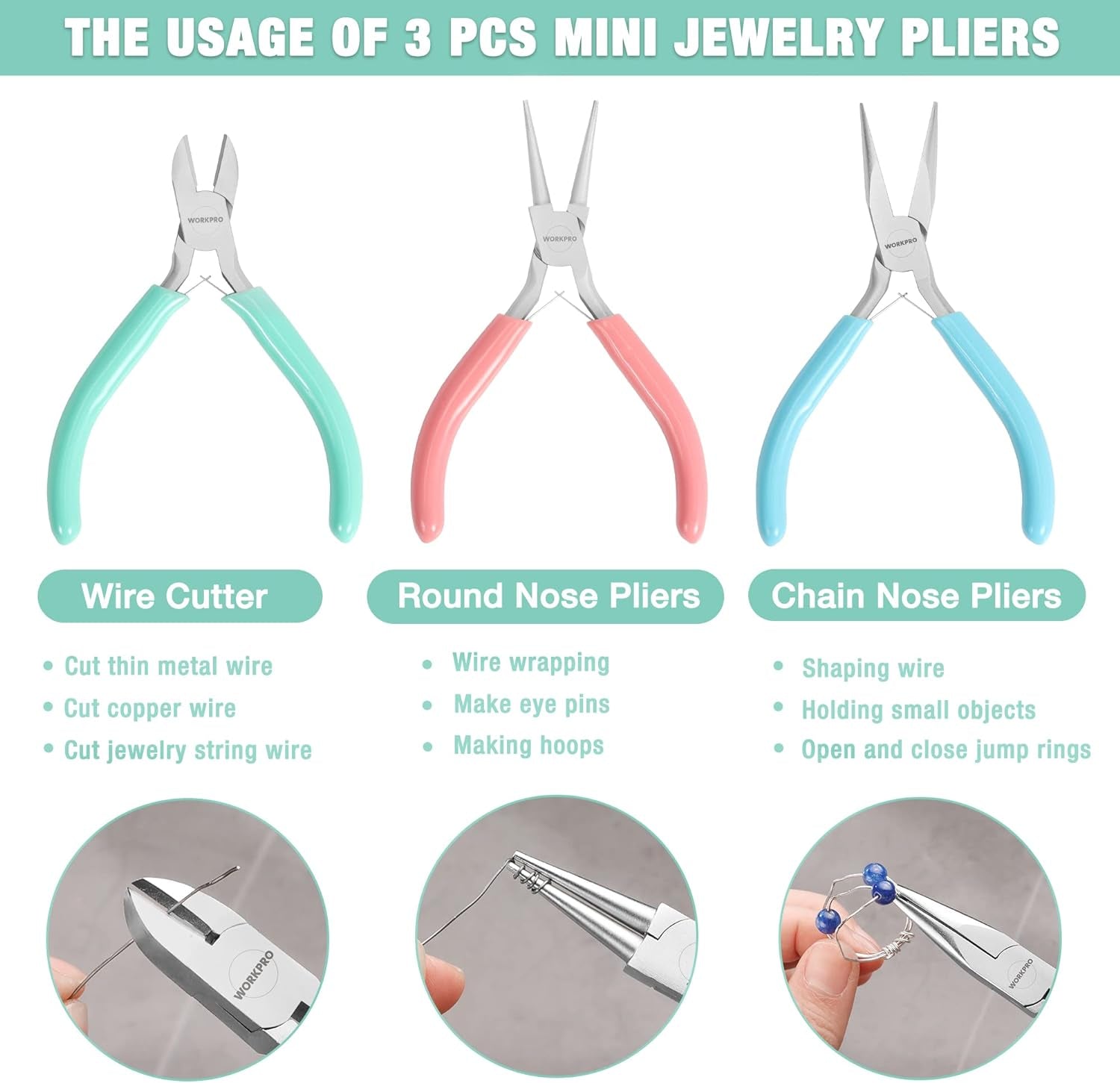 Jewelry Pliers Set, 3 Pack Jewelry Making Tool Kit Includes Mini Needle Nose Pliers/Chain Nose Pliers, round Nose Pliers and Wire Cutter for Jewelry Repair, DIY Crafts, Jewelry Making Supplies