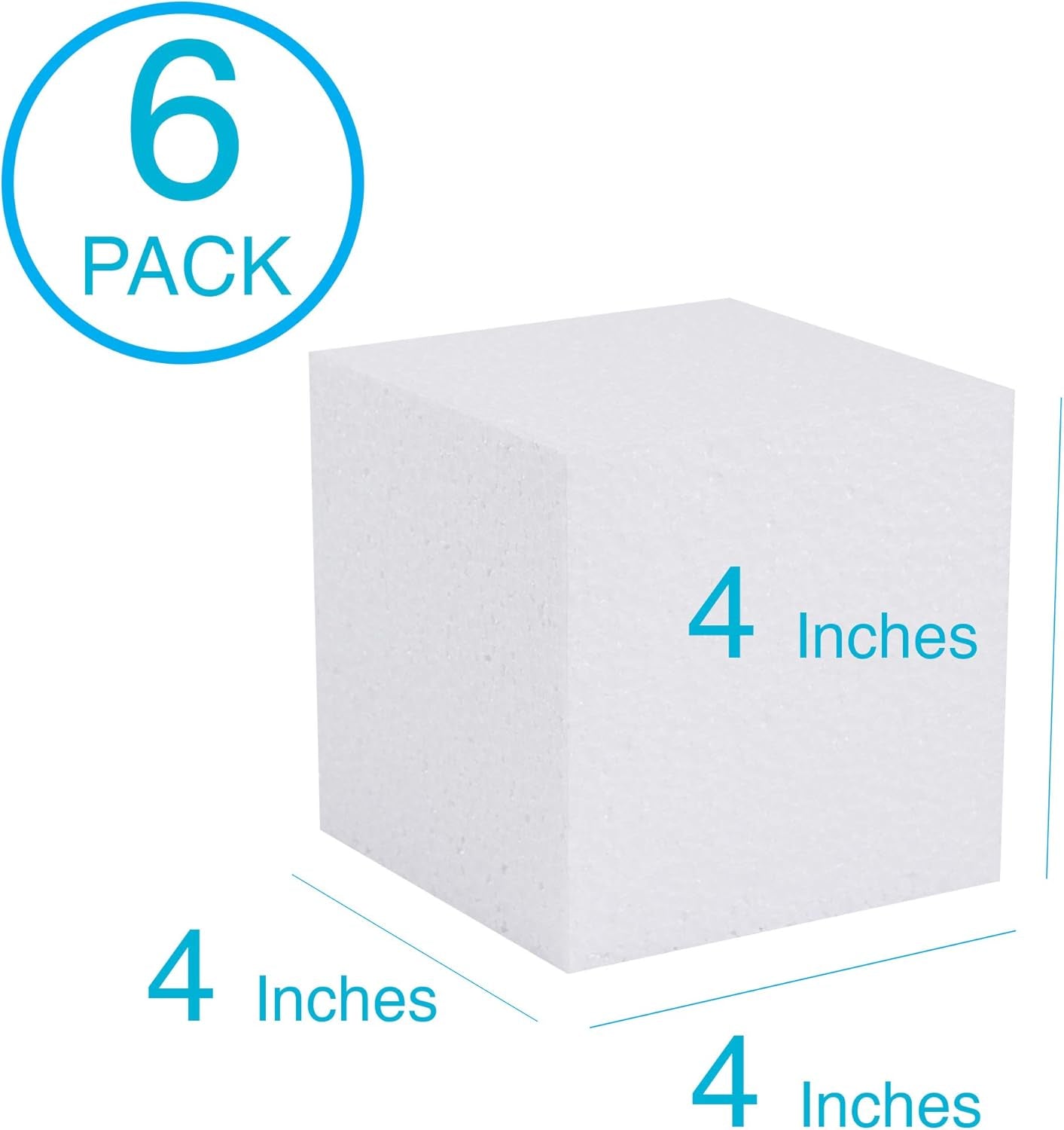 Silverlake Craft Foam Block - 6 Pack of 4X4X4 Foam Cubes, EPS Polystyrene Blocks for Crafting, Modeling, Art Projects and Floral Arrangements - Sculpting for DIY School & Home Art Projects (6 Pack)