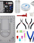 Bead Board for Jewelry Making Bead Tray Beading Supplies Flocked Design Necklace Maker Bracelet Making Trays Measurement Board Handmade DIY Craft Tools Kit with Jewelry Pliers