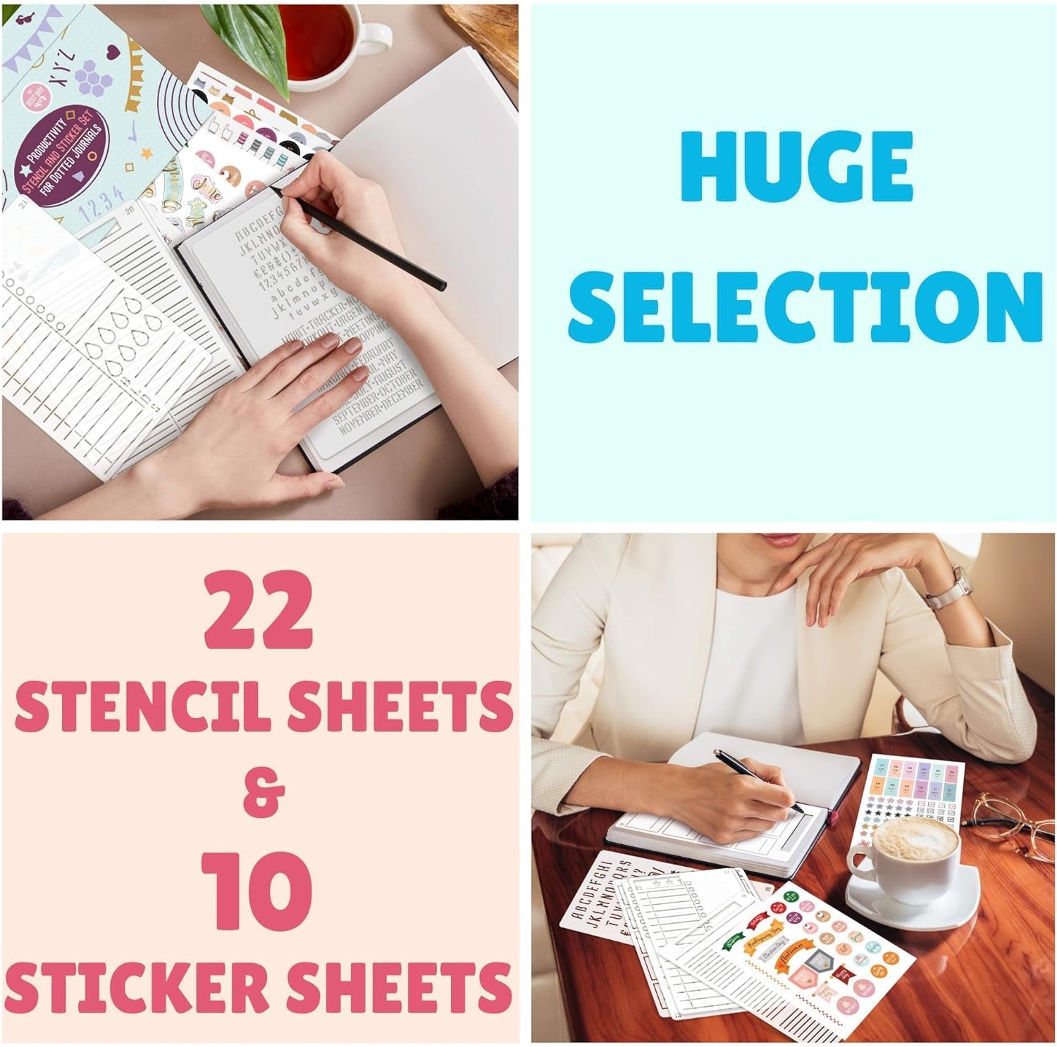 Easy to Use Stencil Set for Dotted Journals - Time Saving Planner Accessories/Supplies Kit Makes Creating Layouts Easy - Incl. Bullet Point Checklists, Daily/Weekly/Monthly Calendars