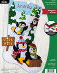 Felt Applique Stocking Kit, Penguins at Play 18" Felt Applique Stocking Making Kit, Perfect for DIY Needlepoint Arts and Crafts, 89481E , White