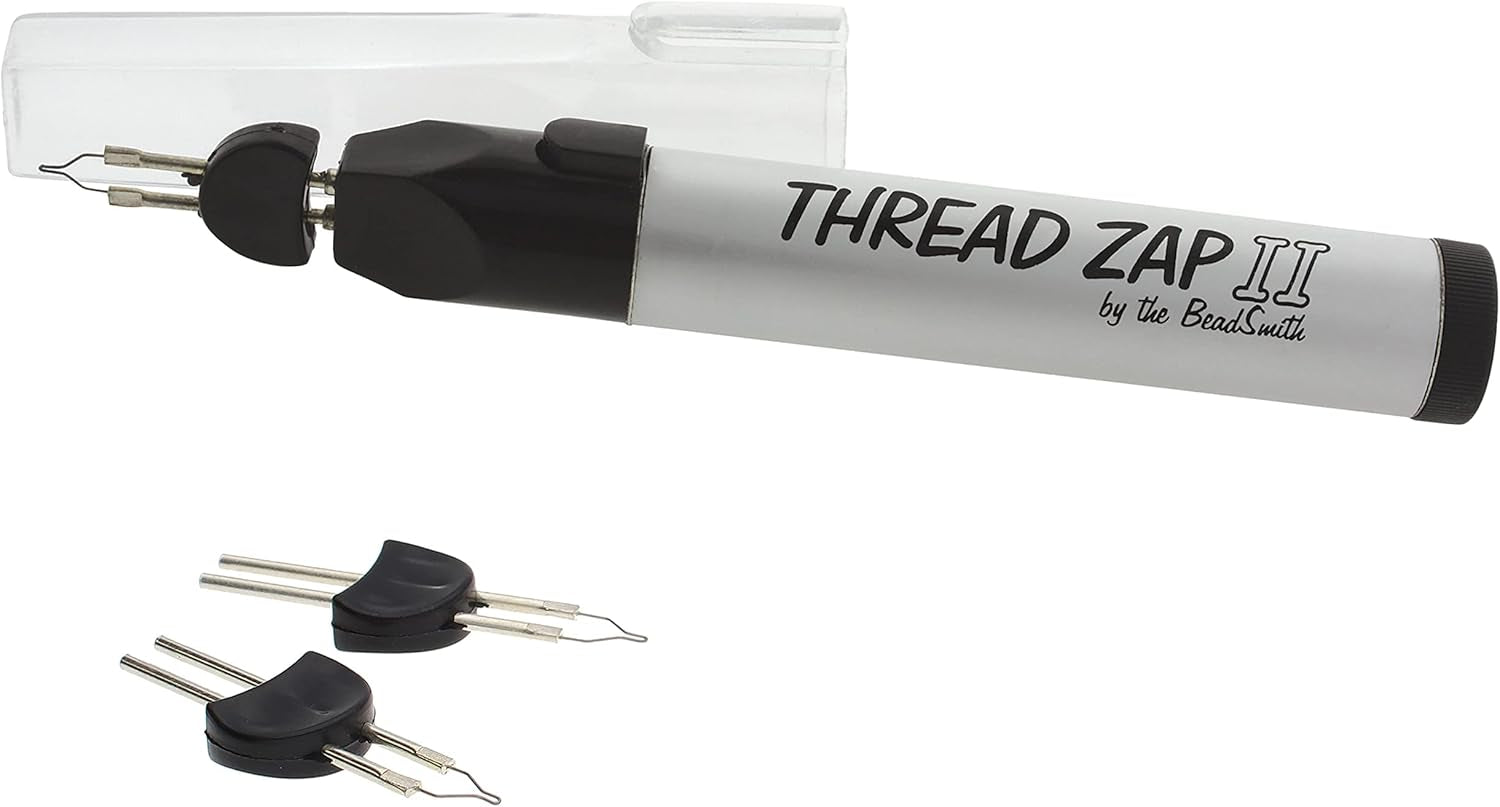 Thread Zap - 5.25” Thread Burner - plus 2 Pack Replacement Tips Included - Trim, Burn and Melt Thread with One Touch, Ideal for Finishing Bead Weaving and Stringing Projects