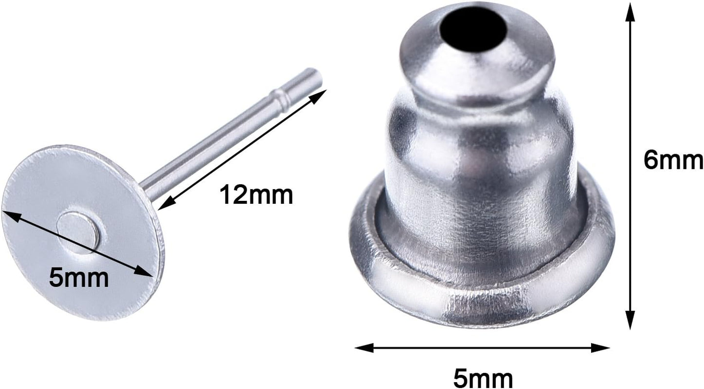 100 Pieces Stainless Steel Bullet Clutch Earrings Safety Backs and Blank Earring Pin Studs Findings Posts (Silver)