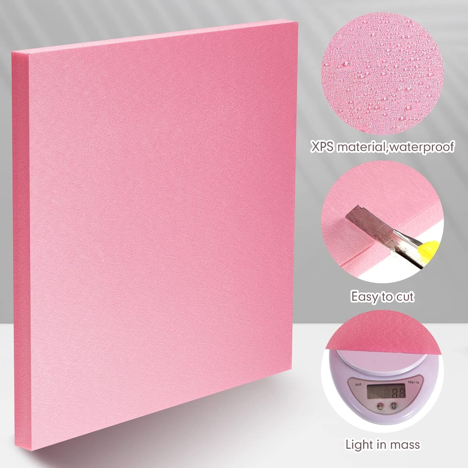 4 Pieces 1' X 1' Pink Insulation Foam 0.79 Inch Thick Polystyrene Rectangles XPS Foam Board Craft Foam for Insulating DIY Modeling Art Supplies