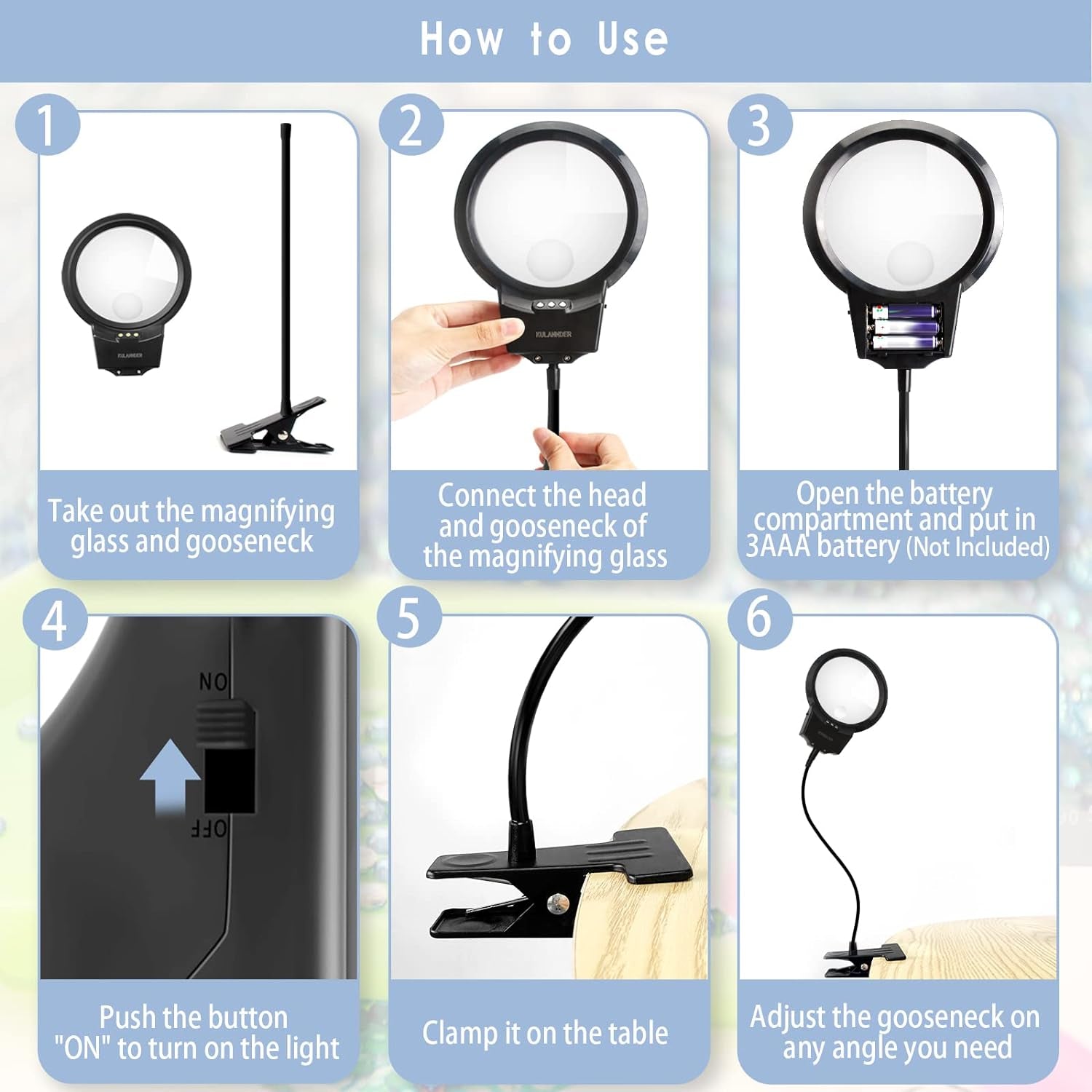 5D Diamond Painting Tools, LED Light with Magnifiers for Diamond Painting, 4X &amp; 6X Magnifier LED Light with Clip and Flexible Neck, 5D Diamond Painting and Cross Stitch Tool Accessory Magnifier Lamp