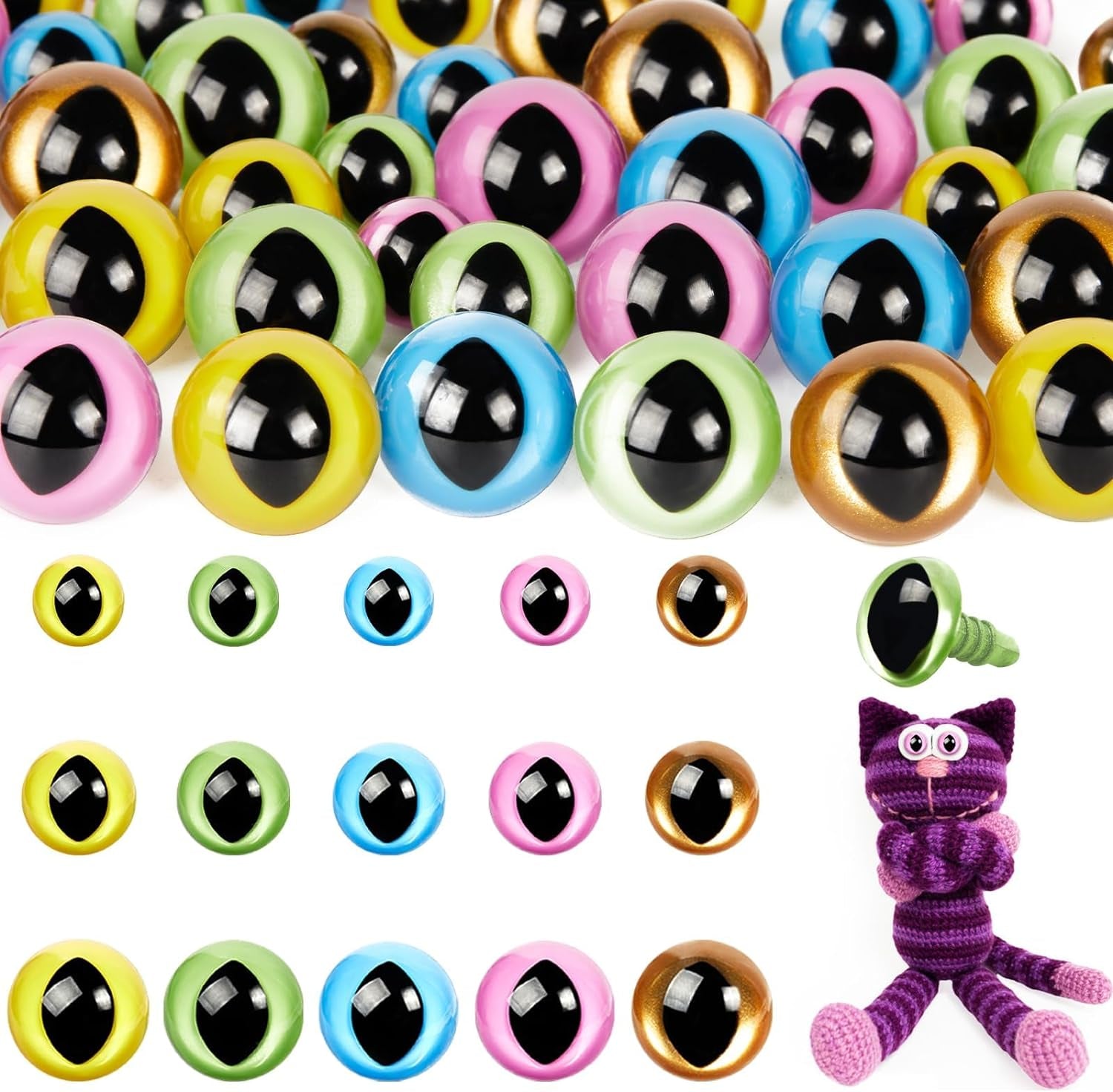 80Pcs 12-18Mm Plastic Safety Eyes for Amigurumi Cat Eyes for Craft Safety Eyes for Crochet Doll Dragon Eyes for Stuffed Animals with Washers for DIY Crafts,Puppet Decorations(5 Colors)