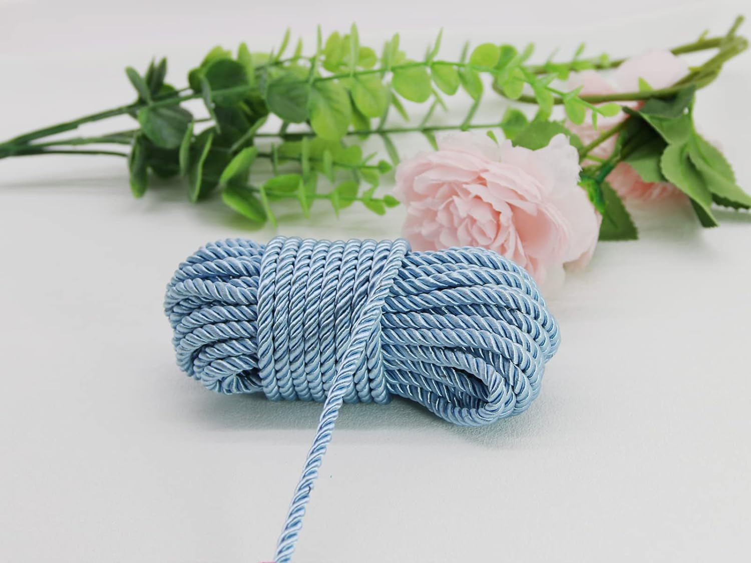 U Pick 10Yds 5Mm 3 Braided Cord Decorative Twisted Satin Polyester Twine Cord Rope String Thread Shiny Cord Choker Thread (02:Blue)