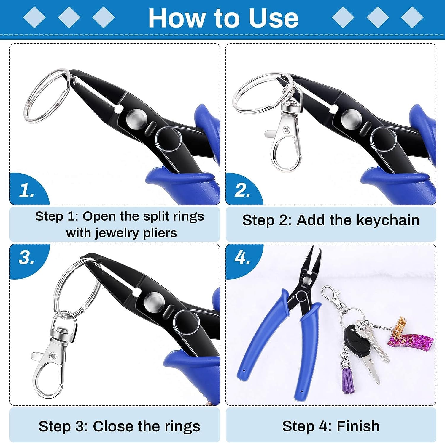 Split Ring Pliers for Jewelry Making,  Split Jump Ring Opener Tool Keychain Pliers for Opening Split Ring, Key Ring, Opening Pliers for Jewelry Making