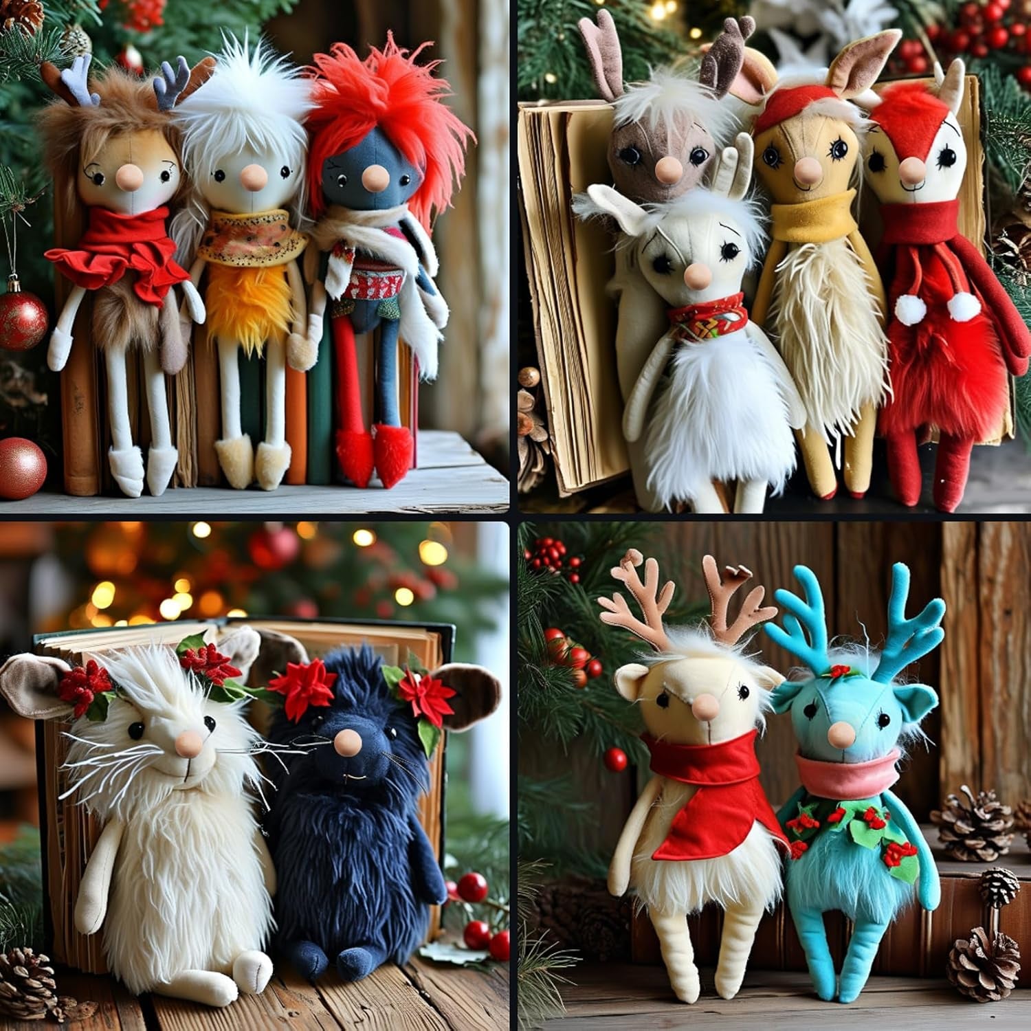 4PCS Faux Fur Ribbon Soft Christmas Fluffy DIY Craft Shaggy Synthetic Plush Patch Sewing Fur Cuts for Garland Party Decoration Furry Patch Ribbon for Winter Costume Gnome Beard Fur Ball Carpet Pet Pad