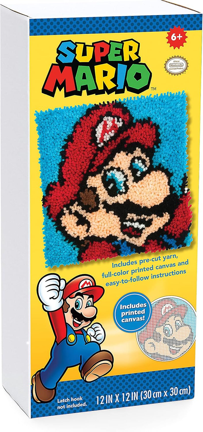 72-75279 Nintendo'S Super Mario Brothers Latch Hook Kit for Beginners, 12" X 12", Multicolor