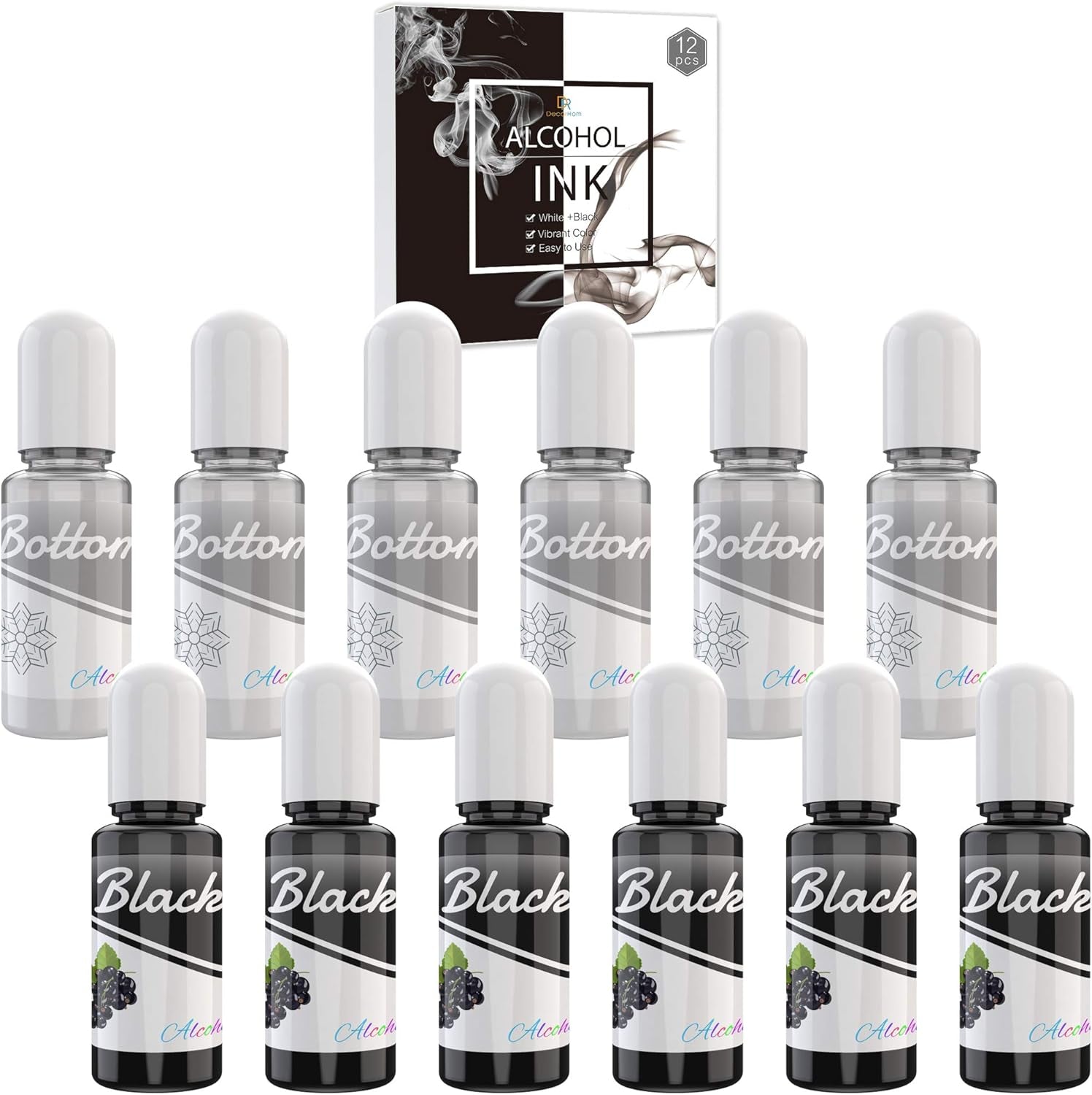 White & Black Alcohol Ink Set - 4 Ounce White and Black Alcohol-Based Inks for Resin Petri Dish Making, Epoxy Resin Painting, Yupo Paper - Alcohol Paint Color Dye for Resin Art, Tumbler - 60Ml Each
