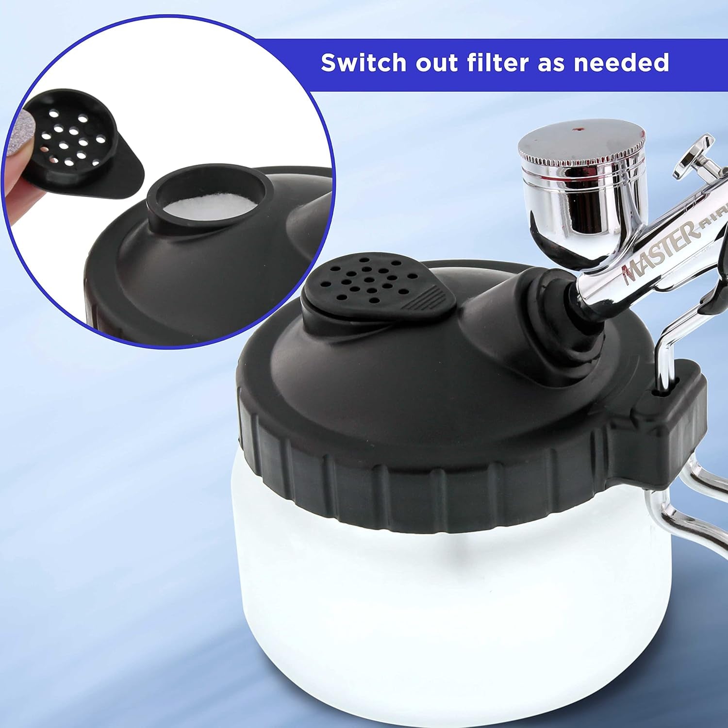 Deluxe Airbrush 3 in 1 Cleaning Pot with Holder; Cleans Airbrush, Holds Airbrush, Color Palette Lid, Filters