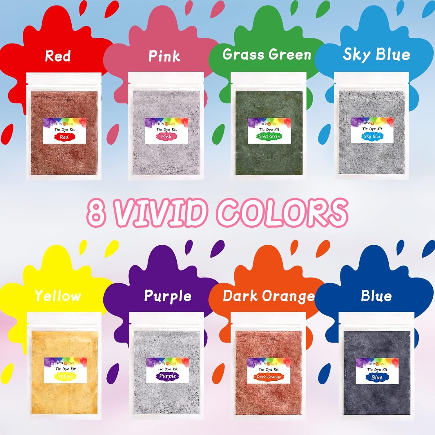 Tie Dye Powder - 8 Colors 160G/5.6Oz Tie Dye Refill Powder Packets, Non-Toxic Tye Dye for Kids Adults, Fabric Tie Dye Powder Bulk for Shirts, Clothing, Group, Festival Designs