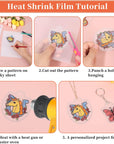 Shrinky Art Keychain Kit, Including 20 Sheets Shrink Plastic Paper, Keychain Clip, Split Key Rings, Key Rings with Chain, Jump Rings, Hole Punch for Craft Creative