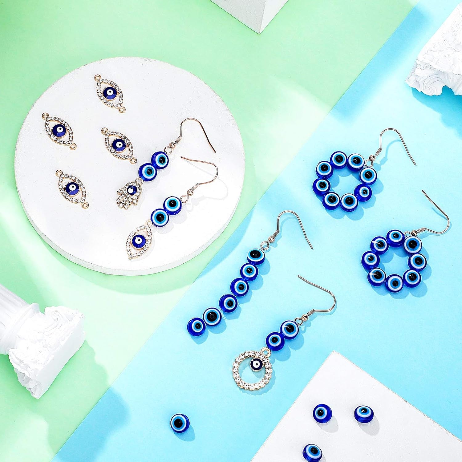 150 Pieces Evil Eye Beads Evil Eye Handmade Resin Beads Charms round Evil Eye Spacer Beads Turkish Handmade Beads for DIY Jewelry Bracelet Earring Necklace Craft Making