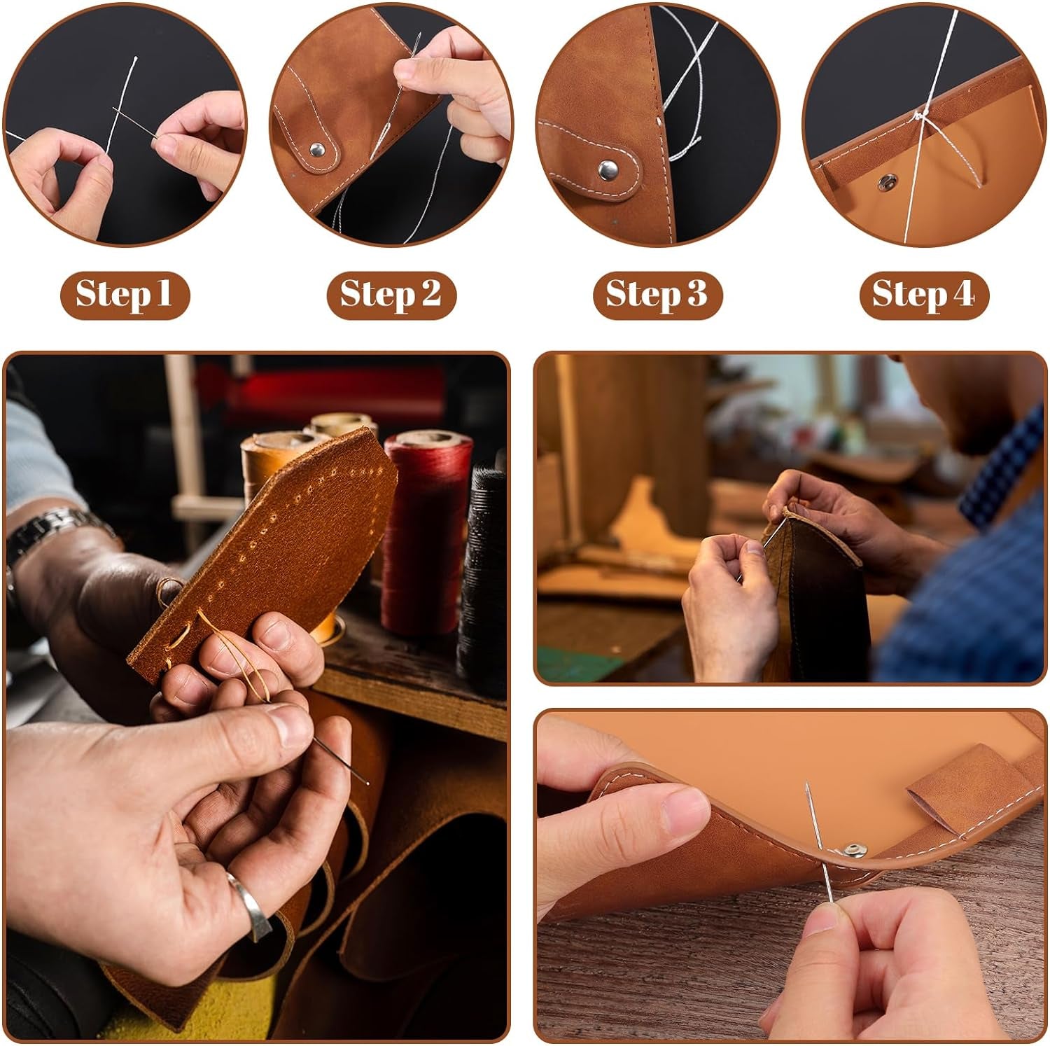 Upholstery Sewing Thread Kit,3 Rolls Upholstery Thread Heavy Duty Nylon Thread with 7 Pcs Leather Needles for Hand Sewing for Upholstery Leather Canvas Bags Sofa Furniture(3 Colors)