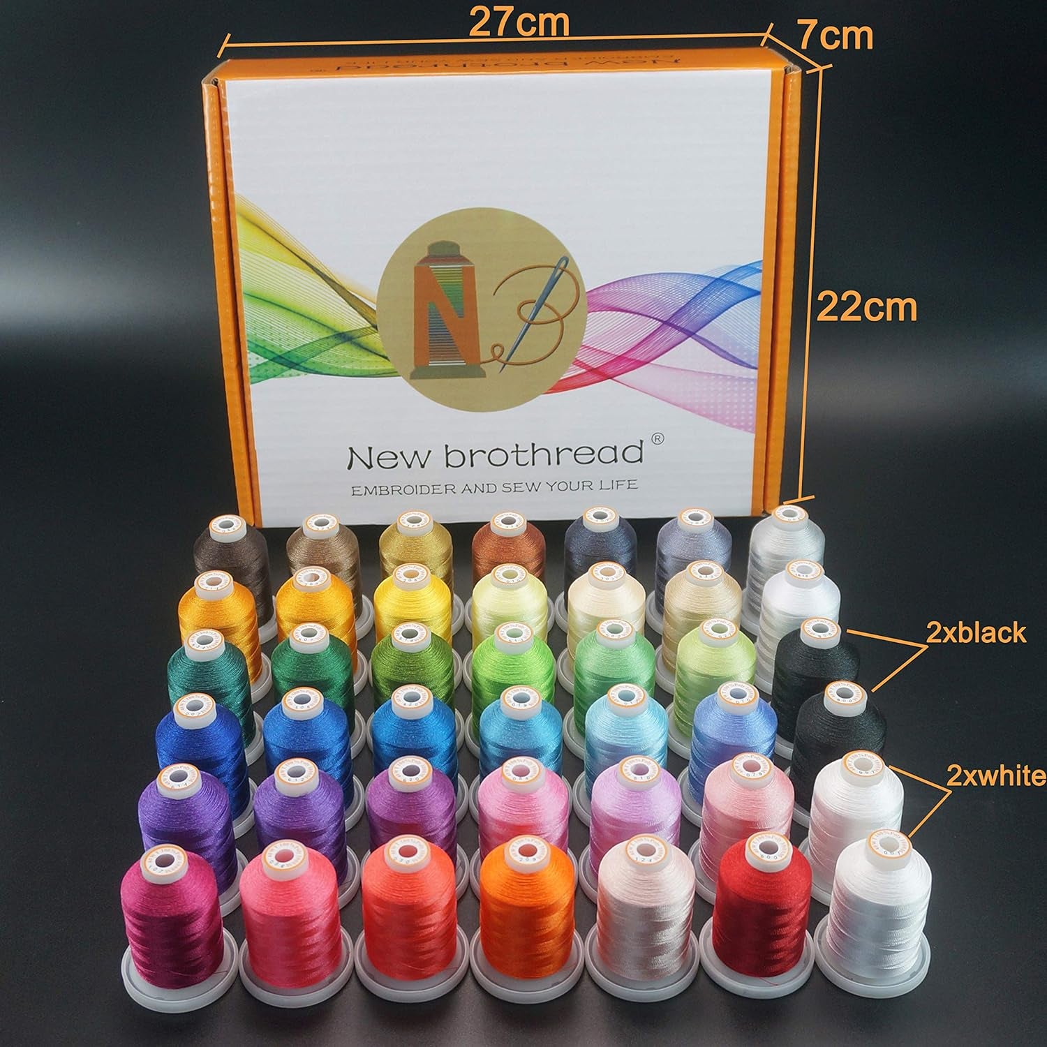 42 Spools 1000M (1100Y) Polyester Embroidery Machine Thread Kit for Professional Embroiderer and Beginner