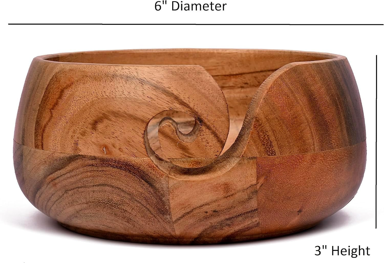 Acacia Wood Wooden Yarn Bowl for Crocheting &amp; Knitting Hand Made by Indian Artisans Birthday Gifts for Mom &amp; Knitting Lovers (6" X 6" X 3")