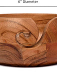 Acacia Wood Wooden Yarn Bowl for Crocheting & Knitting Hand Made by Indian Artisans Birthday Gifts for Mom & Knitting Lovers (6" X 6" X 3")