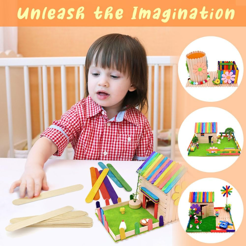 100 Pcs Colorful 6 Inch Jumbo Popsicle Sticks for Crafts, Popsicle Stick, Tongue Depressors Wood,Wax Stick,Craft Sticks, Stir Sticks,Wooden Sticks for Crafts,Wide Popsicle Sticks Bulk,Ice Cream Sticks