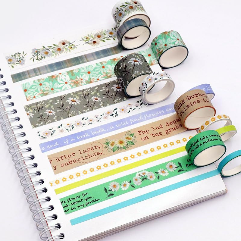 Washi Tape Set, 20 Rolls Aesthetic Decorative Floral Masking Tape,Green Flowers Washi Tapes for Scrapbooking Supplies,Journaling Supplies,Diy Crafts,Junk Journal Supplies