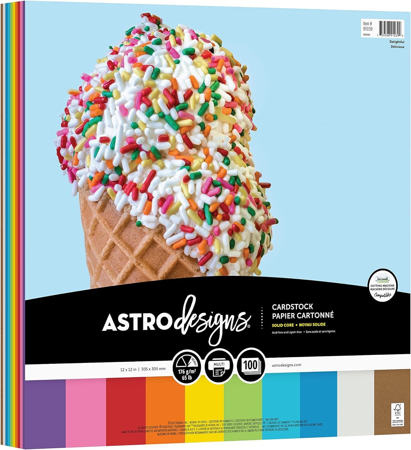 Crafting Cardstock, 12" X 12", 65 Lb/176 Gsm, 10-Color Delightful Assortment, 100 Sheets (91039)