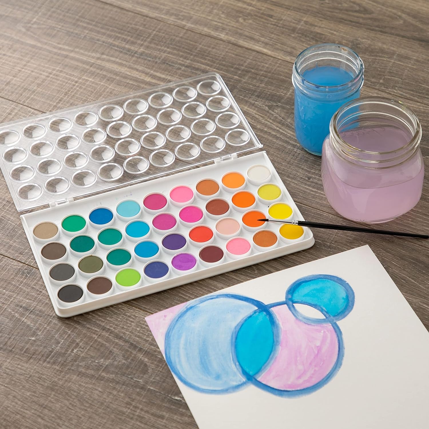 36 Color Watercolor Pan Set with Natural Hair Brush Necessities - Watercolor Set for Students, Teachers, Artists - 1 Pack