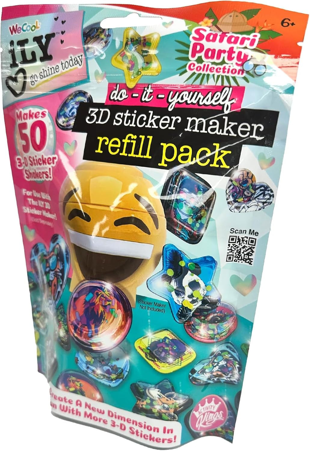 3D Sticker Maker Kit for Girls and Boys, DIY Arts and Crafts Fun for Ages 6+, Creative Toy Gift Set Includes 50+ Custom Refills- Safari Party Pack | ILY