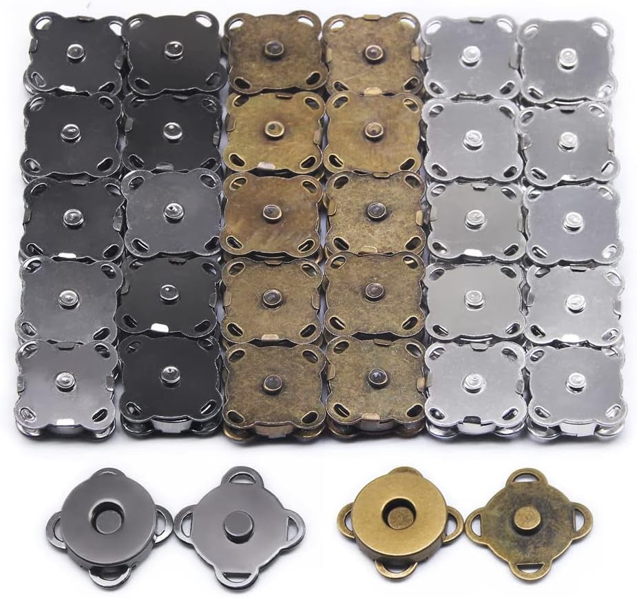 30 Sets Magnetic Snaps Button for Purse Handbag Wallet Overcoat Bag Mixed 3 Colors Fasteners Snap Buttons