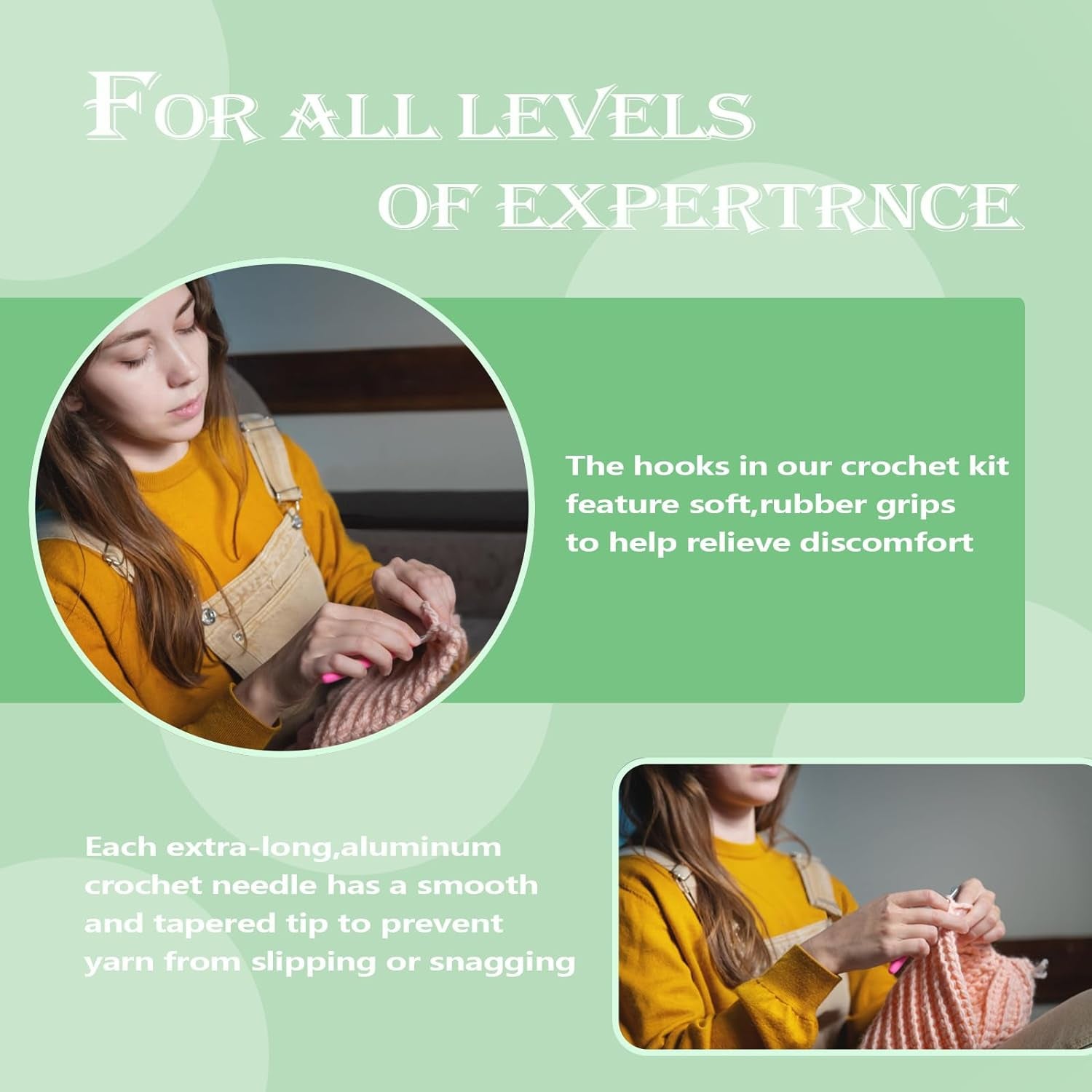 Crochet Hooks 11 Size Crochet Hook Set with Soft Handle and Case Crochet Needle Kit for Beginners Knitting Needle Kit Yarn Crochet Kit 2Mm(B) to 8Mm(L)