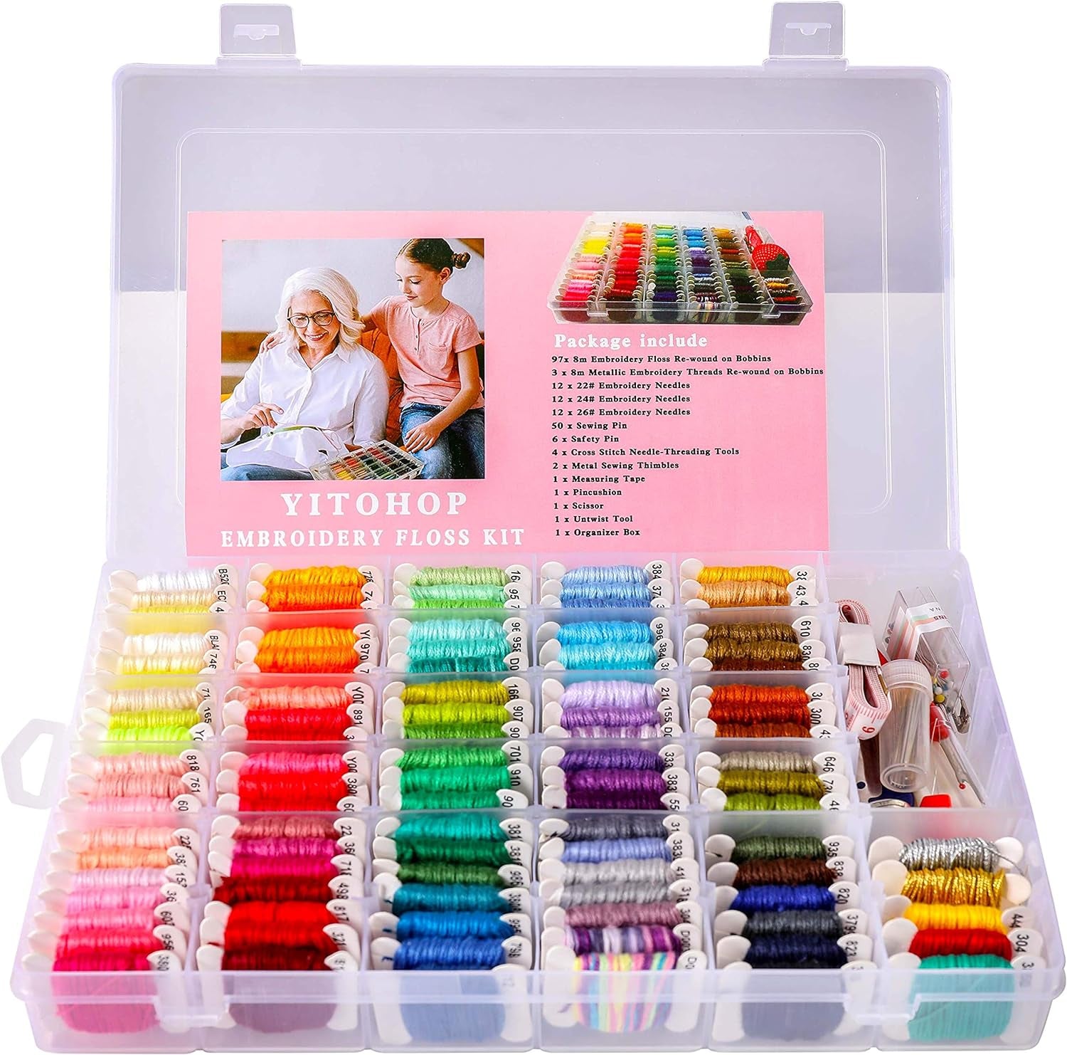 200Pcs+ Embroidery Floss Kit, Friendship Bracelet String Kit with Organizer Box-Included 100Pcs Friendship Bracelet Floss Thread,Cross Stitch Kits Gifts