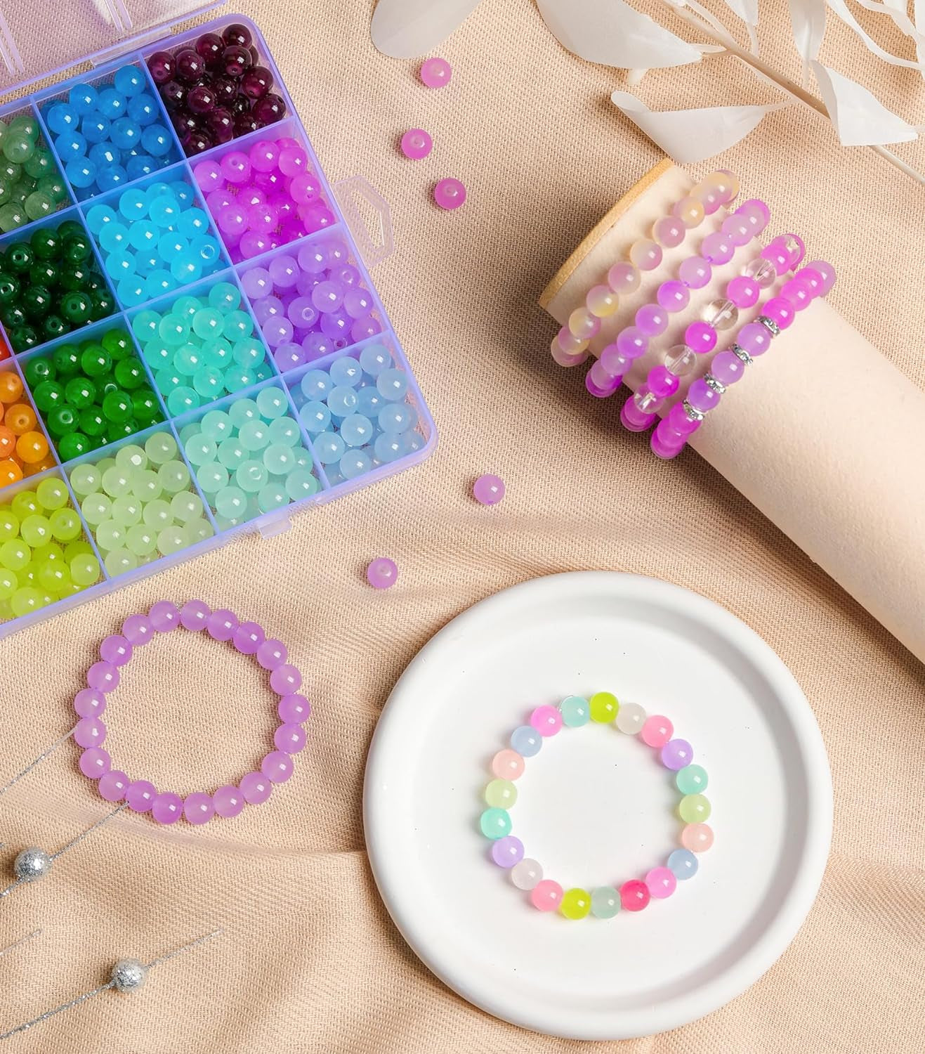 Glass Beads for Jewelry Making, 1520PCS 48 Colors 8Mm Crystal Beads Bracelets Making Kit with Star Pendants for Bracelet Necklace DIY Crafts Making