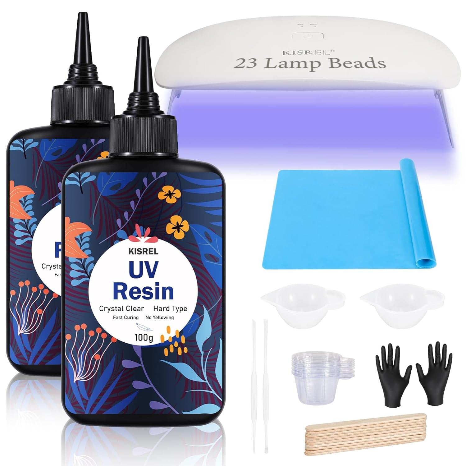 UV Resin Kit with Light Larger Size - 200G Upgraded Hard Type Crystal Clear UV Resin Kit, 23 Lamp Beads UV Light, UV Resin with Light for Craft Jewelry Making