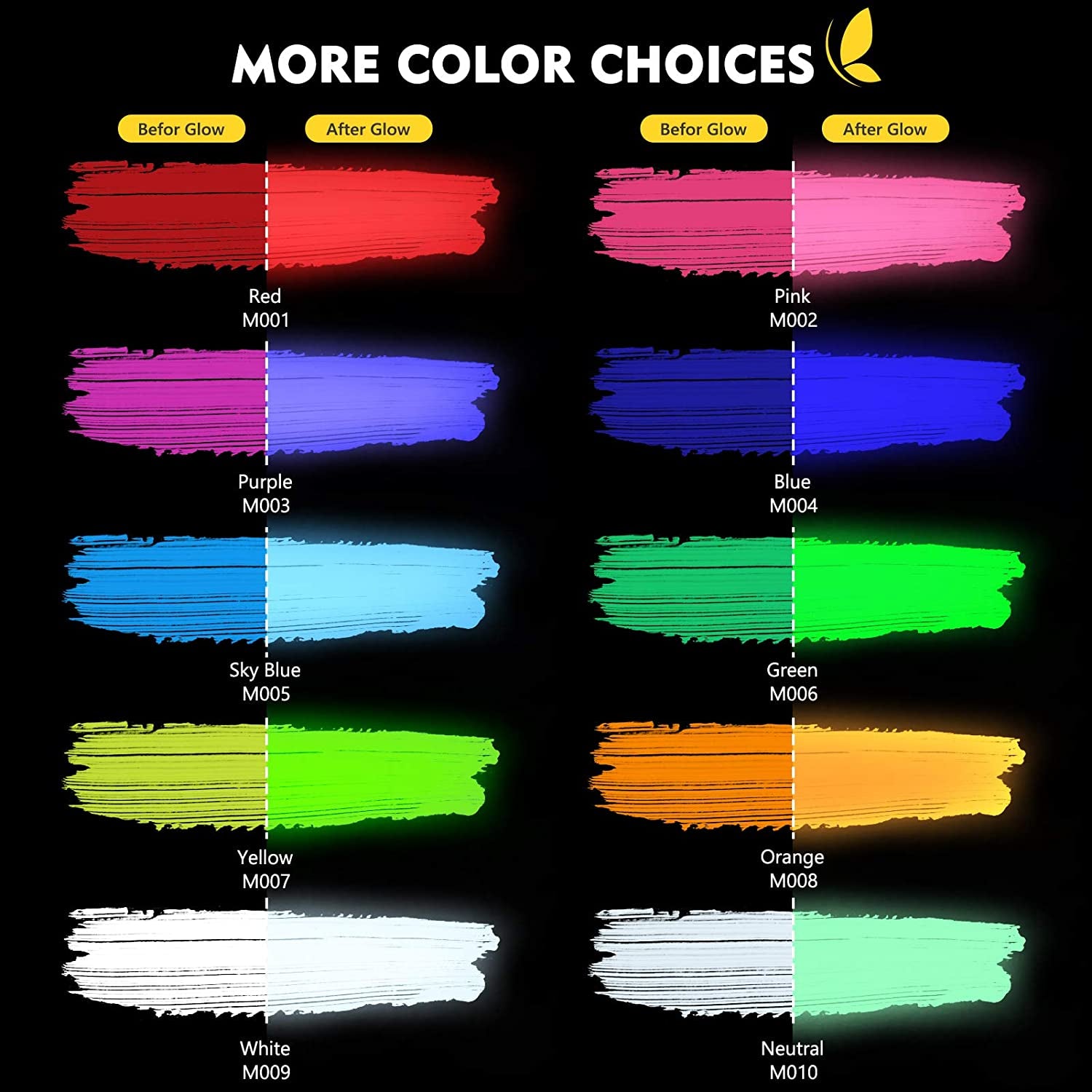 Acrylic Glow in the Dark Paint, 10 Bright Colours Liquid Luminous Paint, Neon Paints Glow in Dark for Painting, Halloween Decoration, DIY Crafts, 20 Ml Each
