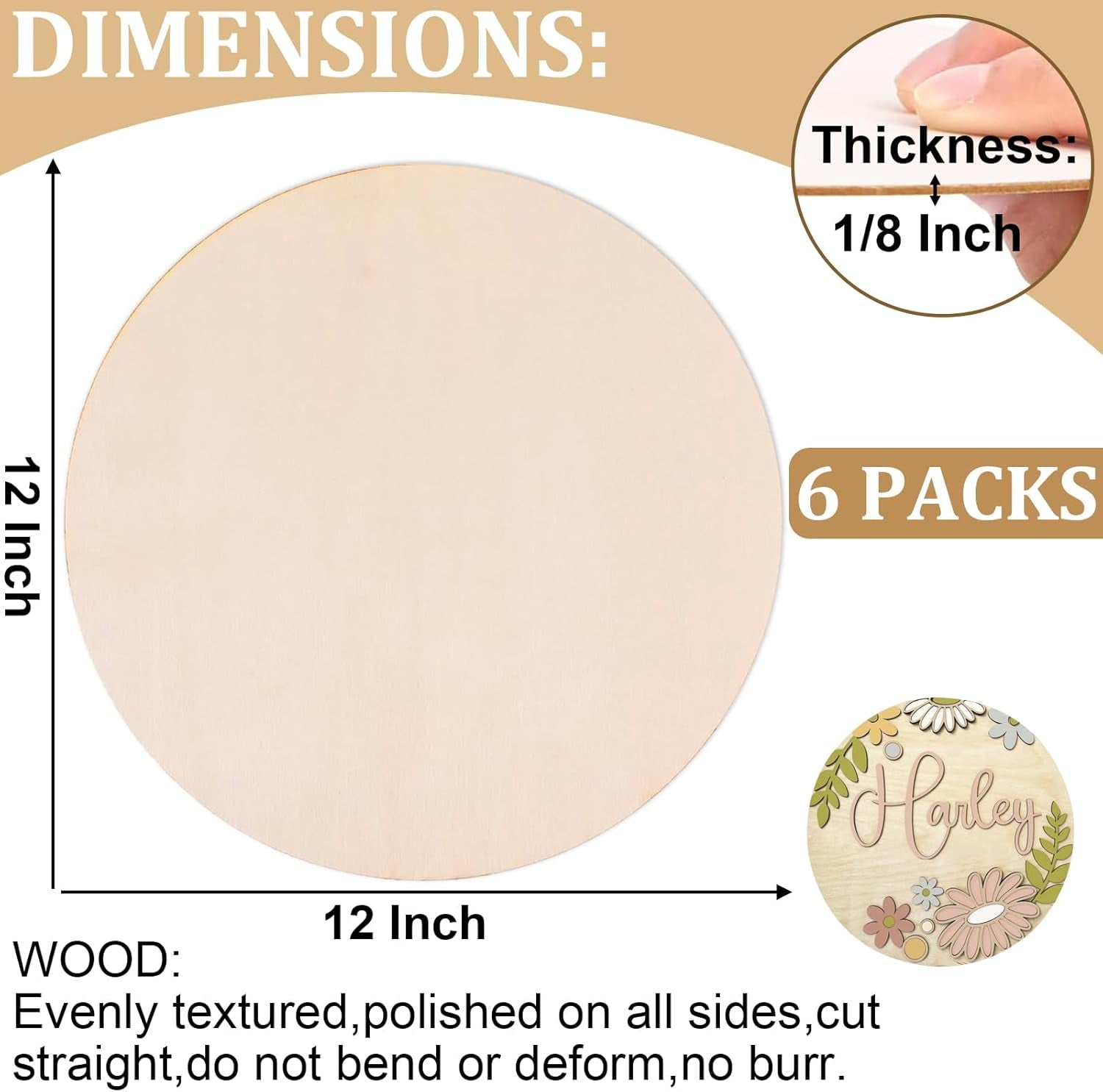 12 Pack 12" Wood Circles for Crafts, round Wooden Discs for Crafts, 3Mm Unfinished Blank Wood Signs for DIY Crafts, Door Hanger, Sign, Wood Burning, Painting, Christmas Halloween Decor