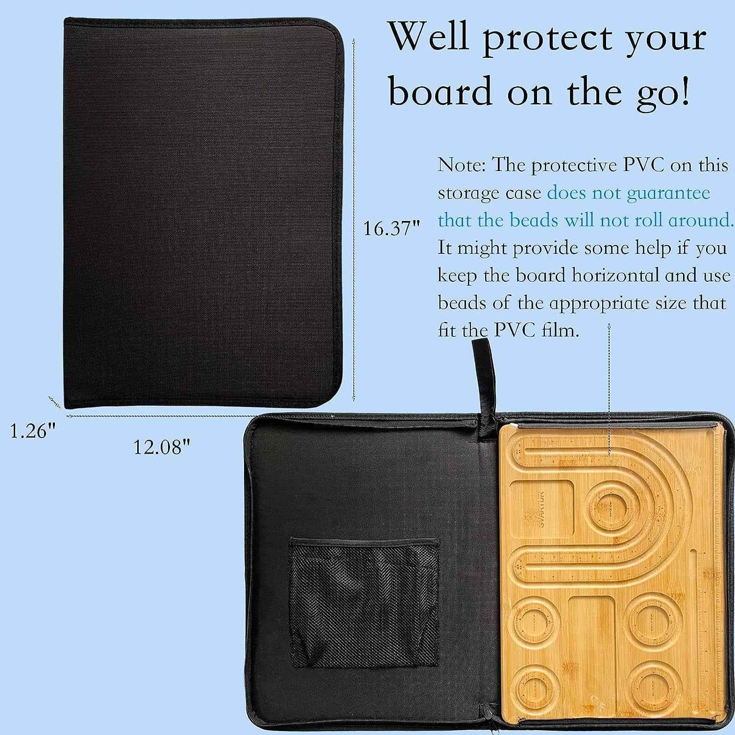 Combi Bamboo Beading Board with Zipper Storage Case, Imperial Measurements Marked Wood Bead Design Board for Bracelet, Necklace, Bead Mat for Jewelry Making Tray, 15.35 * 11.42 * 0.39"