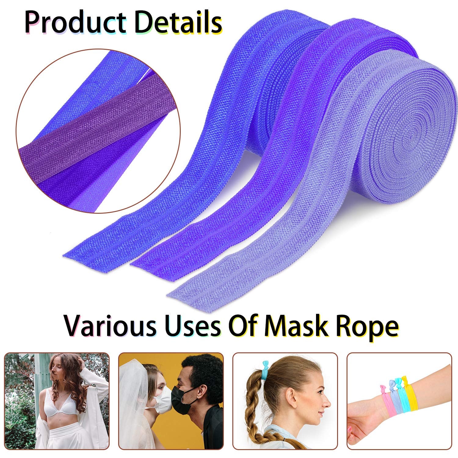 40 Yards Fold over Elastic Solid Color Trim Elastic 40 Colors Ribbon Sewing Stretch Elastic Foldover Elastic Ribbon Band for Baby Girls Hair Bow DIY Craft Hair Ties Headbands