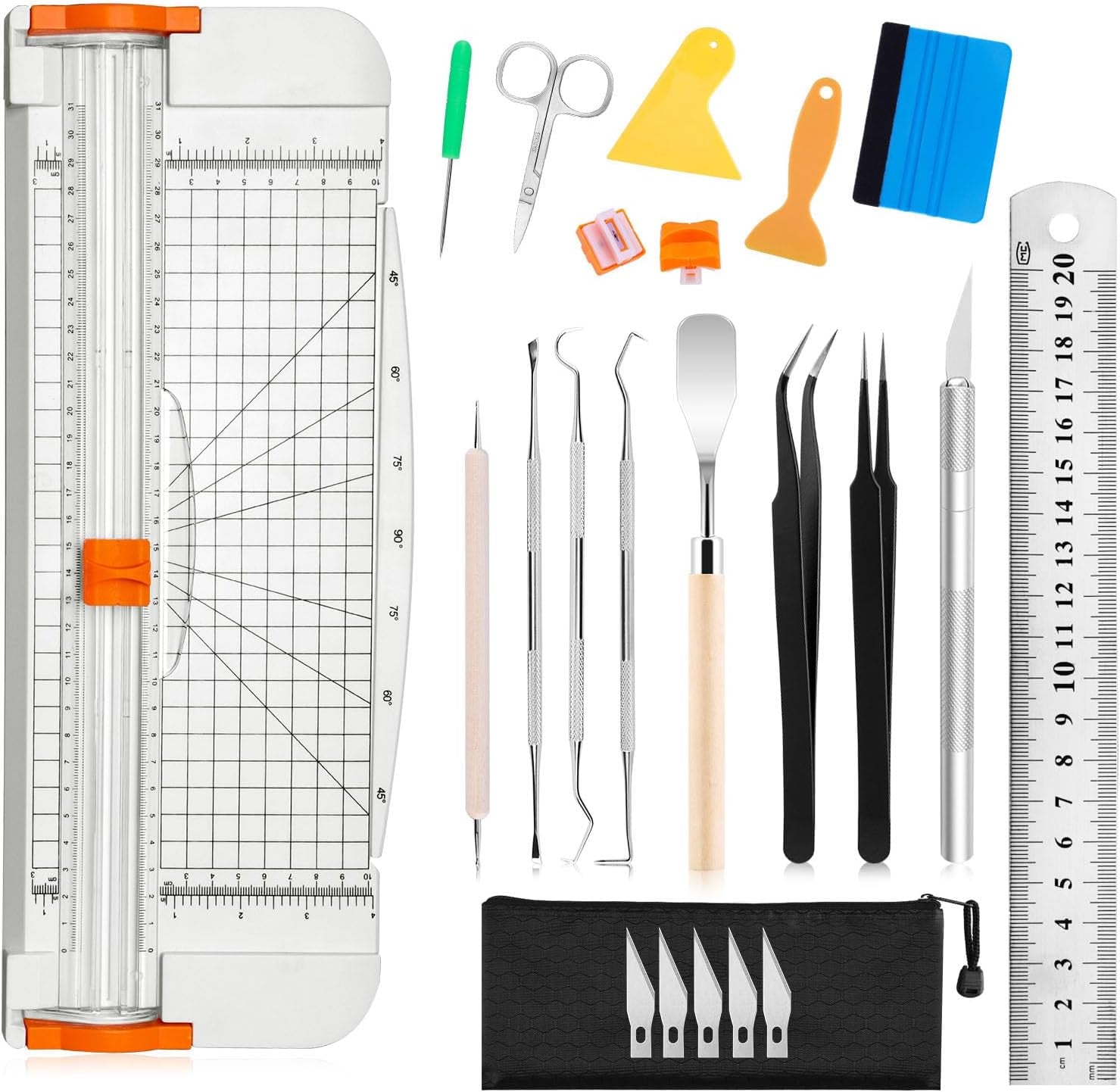 23PCS Weeding Tools for Vinyl, Craft Weeding Tools Set with 12Inch Paper Cutter and Trimmer for Scrapbooking,Silhouettes,Cameos,Lettering,Cutting,Craft Paper, Labels and Cardstock(Black)