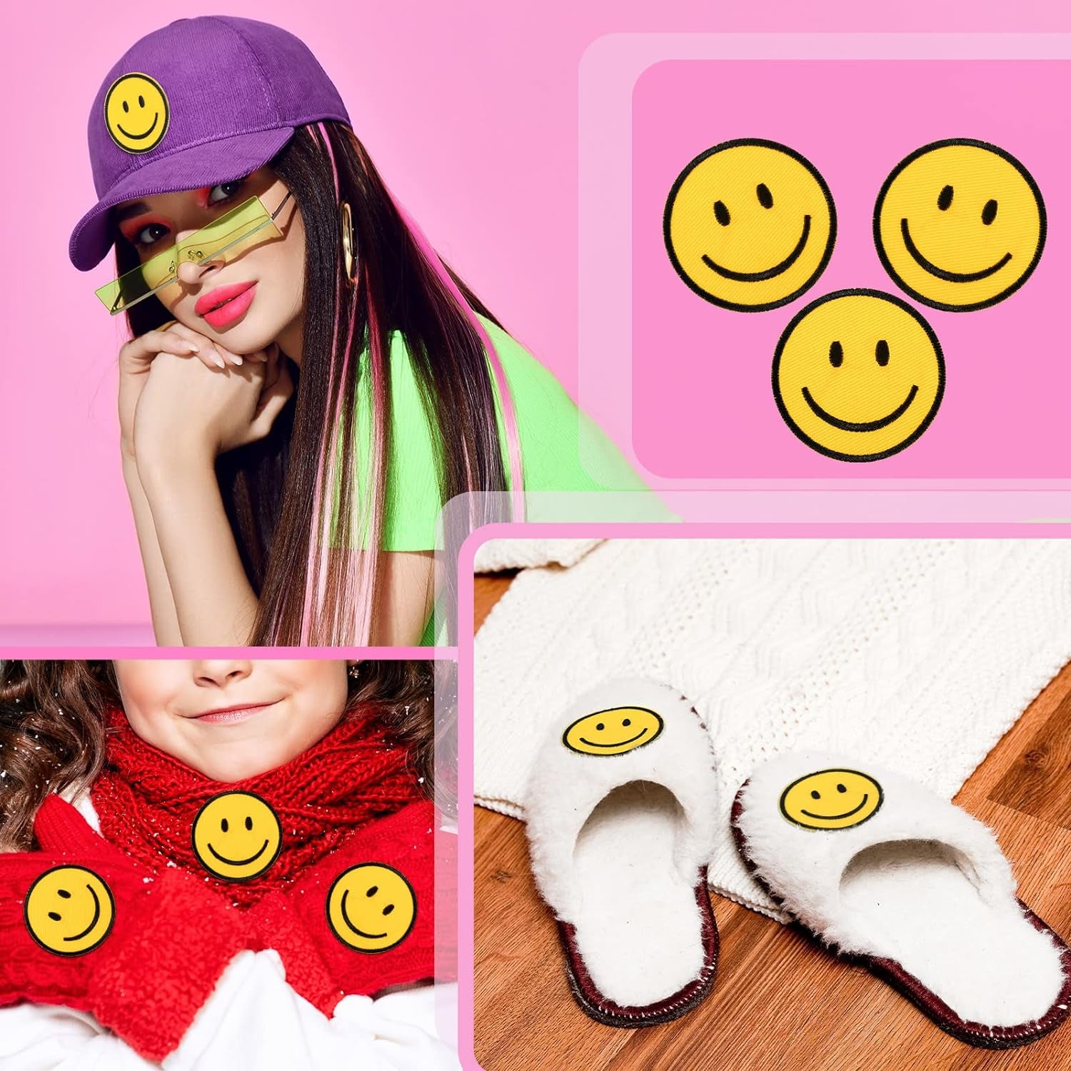 24 Pieces Smile Face Iron on Patch Yellow Smile Face Patches Cute Happy Face Applique Clothes Embroidered Patches Vintage Iron on Patches for Jeans Bags Clothing Dress Hat Jacket Craft DIY Decor